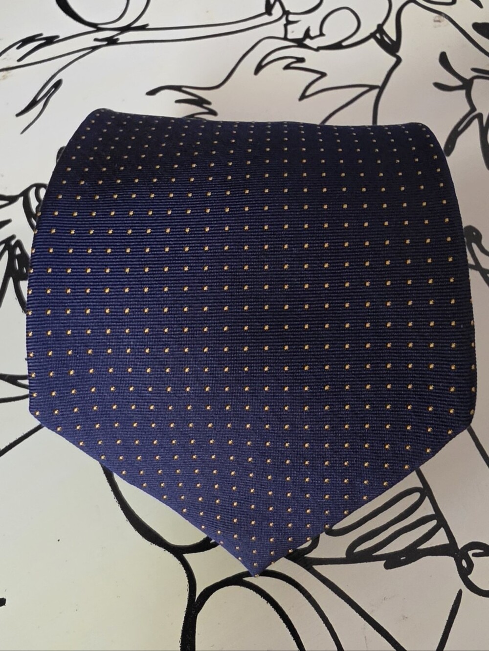 Lauren Ralph Lauren Mens Silk Tie Navy Blue Gold Micro Dot Hand Finished 58"